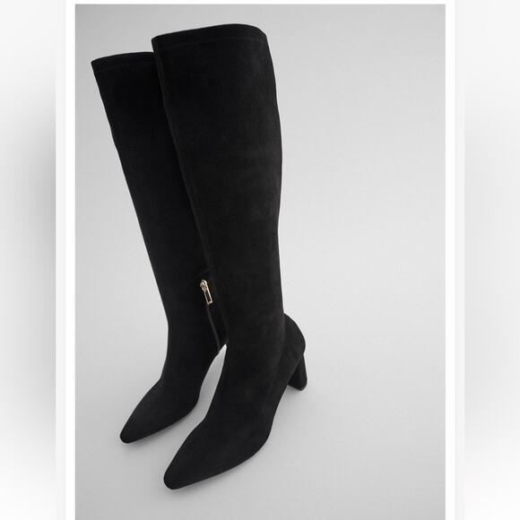 NWT ZARA BLACK KNEE HIGH SUEDE BOOTS - Picture 2 of 14